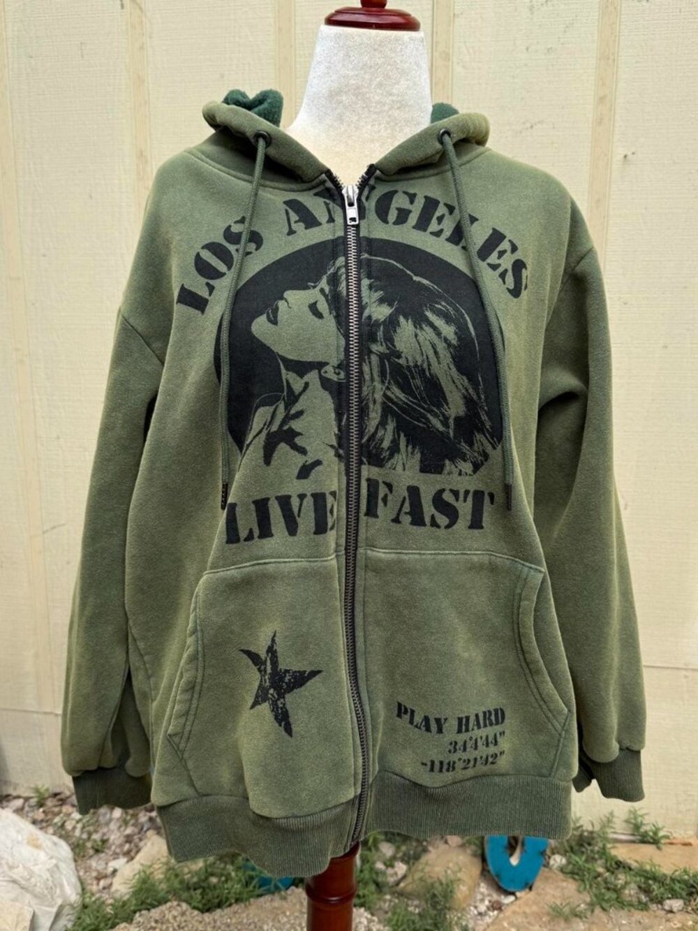 Dolls Kill Current Mood Zip Front Los Angeles Graphic Print Hoodie